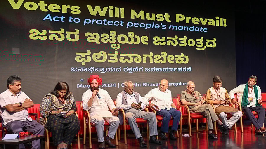 <div class="paragraphs"><p>Gathering for unraveling of the Electoral democracy process and Outline an impactful push back against unconstitutional and undemocratic forces, at Gandhi Bhavan, in Bengaluru on Tuesday. </p></div>