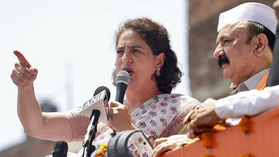 <div class="paragraphs"><p>Congress leader Priyanka Gandhi Vadra with the party candidate from Amethi Kishori Lal Sharma during a roadshow.&nbsp;</p></div>