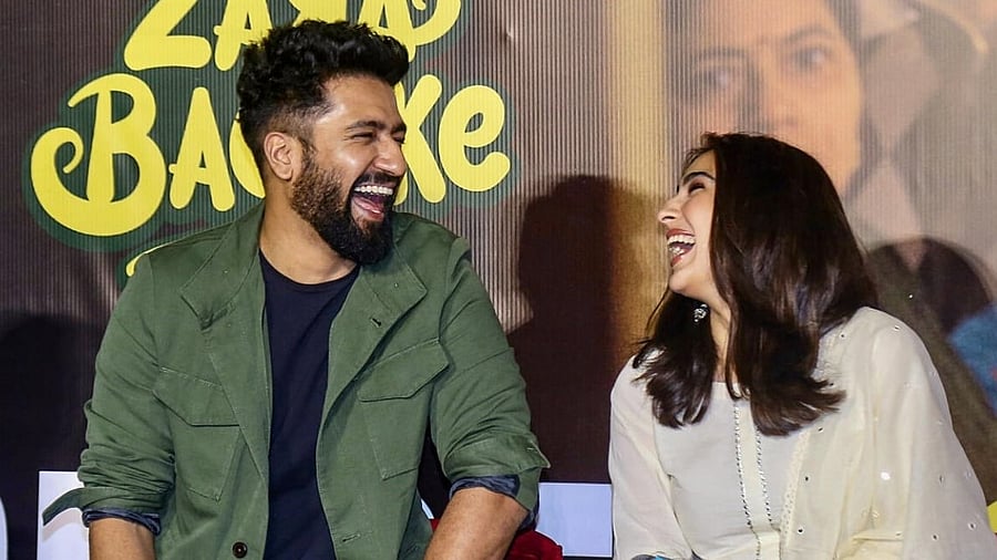 <div class="paragraphs"><p>Bollywood actors Vicky Kaushal and Sara Ali Khan during a promotional event of their film 'Zara Hatke Zara Bachke. </p></div>
