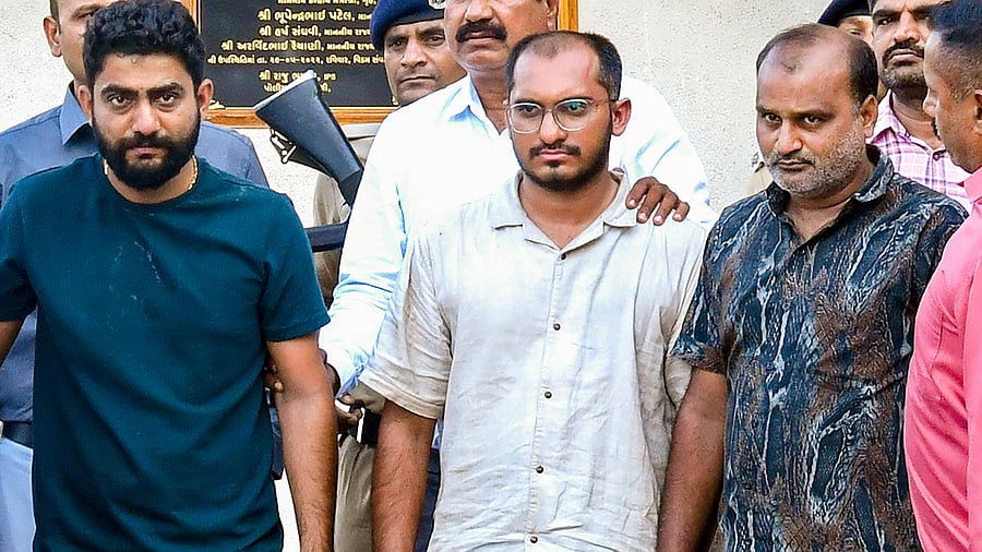 <div class="paragraphs"><p>Rajkot: Three accused in the gaming zone fire case being produced before the Rajkot court, Monday, May 27, 2024. </p></div>