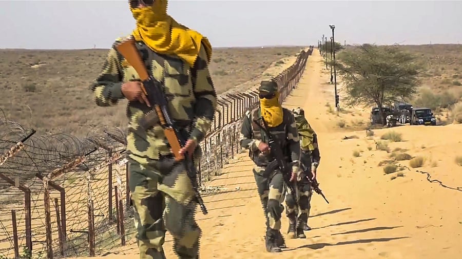 <div class="paragraphs"><p>Border Security Force (BSF) personnel patrol along the border in Bikaner, Rajasthan. </p></div>