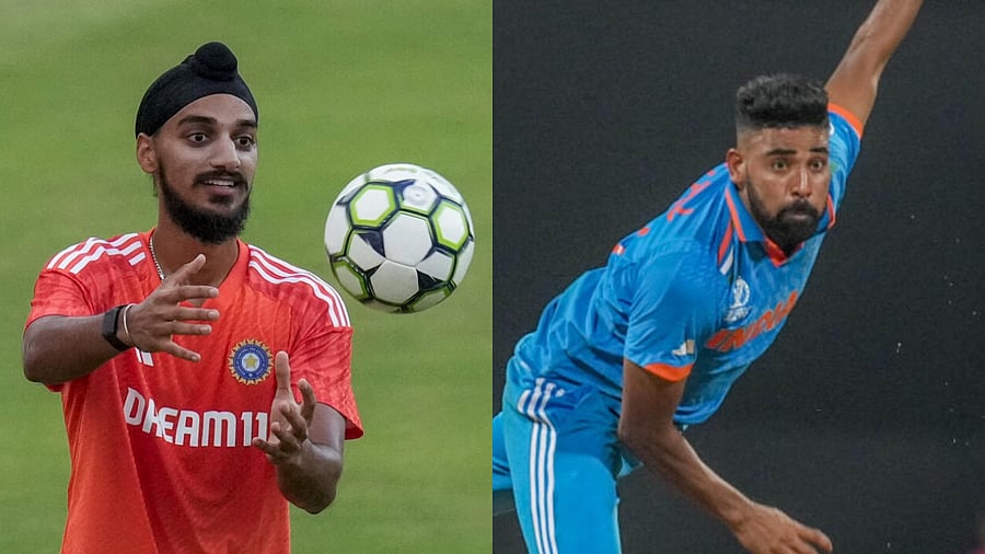 <div class="paragraphs"><p>Indian pacers Arshdeep Singh (L) and Mohammed Siraj (R).</p></div>