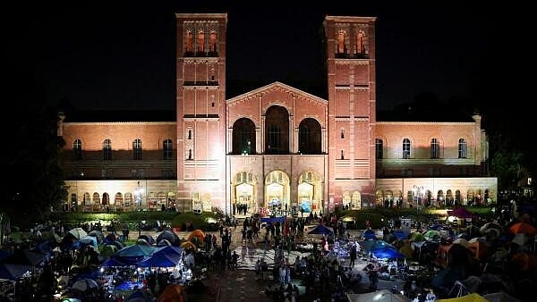 <div class="paragraphs"><p>A general view shows the pro-Palestinian protest encampment at the University of California Los Angeles (UCLA), as the conflict between Israel and the Palestinian Islamist group Hamas continues, in Los Angeles, California</p></div>