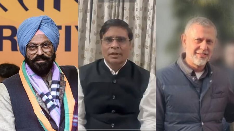 <div class="paragraphs"><p>BJP leaders Rana Gurmeet Singh Sodhi (L), Subhash Sharma (C) and Arvind Khanna (R).</p></div>