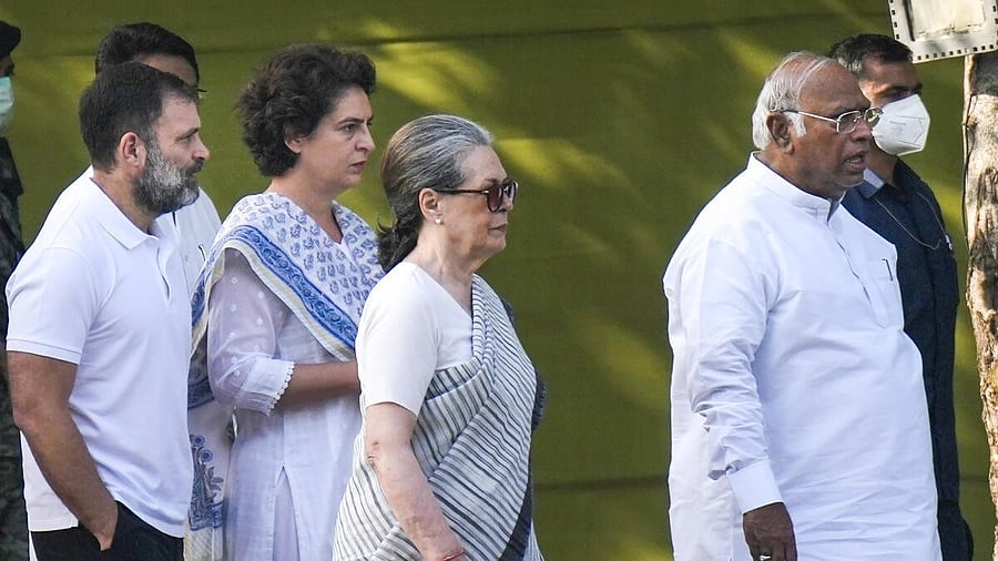 <div class="paragraphs"><p>Congress President Mallikarjun Kharge, former president Sonia Gandhi, party leader Rahul Gandhi and General Secretary Priyanka Gandhi.</p></div>
