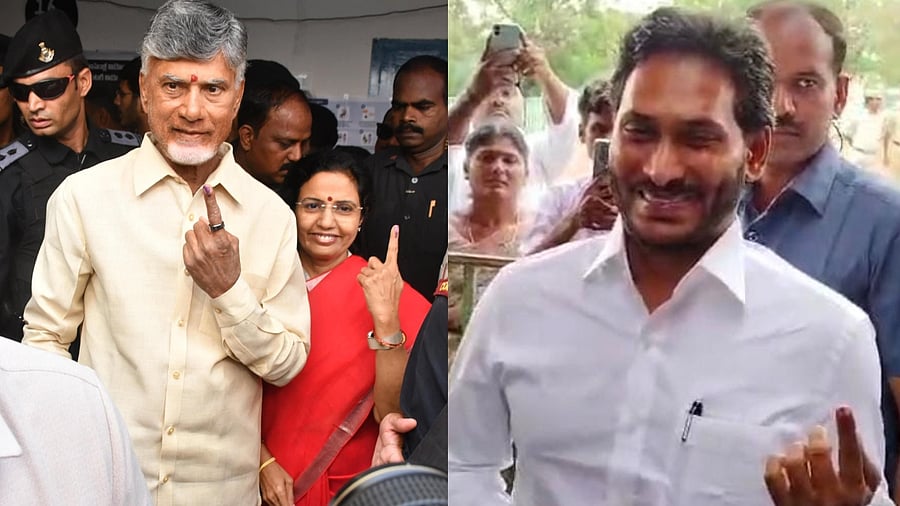 <div class="paragraphs"><p>Andhra CM Y S Jagan Mohan Reddy casts his vote at polling booth in Bakharapuram, Pulivendula, Kadapa district; TDP chief N Chandrababu Naidu and wife Nara Bhuvaneswari cast their votes at a polling booth in Mangalagiri.</p></div>