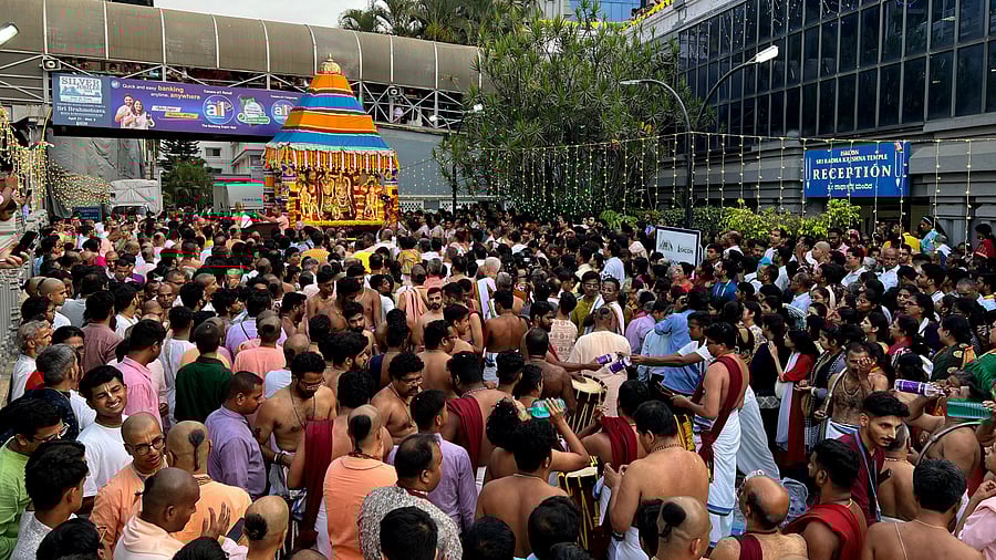 <div class="paragraphs"><p>Iskcon Bengaluru celebrates its silver jubilee with a grand procession during the annual Brahmotsava festival on Wednesday.&nbsp; </p></div>
