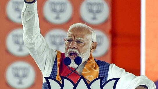 <div class="paragraphs"><p>Prime Minister Narendra Modi addresses a public meeting in Hyderabad, Friday, May 10, 2024.</p></div>