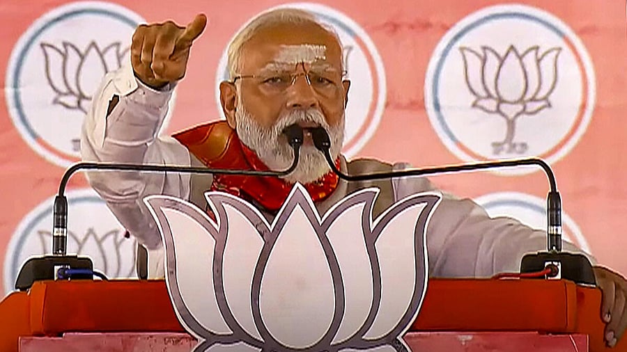 <div class="paragraphs"><p>Prime Minister Narendra Modi addresses an election campaign rally for Lok Sabha polls, in Karimnagar in Telangana. </p></div>