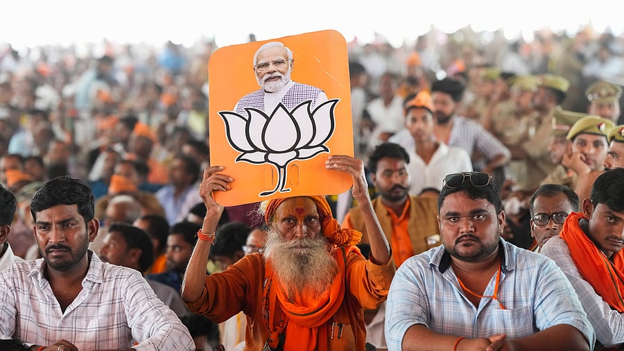 <div class="paragraphs"><p>BJP supporters during Union Home Minister Amit Shah's public meeting for Lok Sabha elections, in Raebareli.</p></div>
