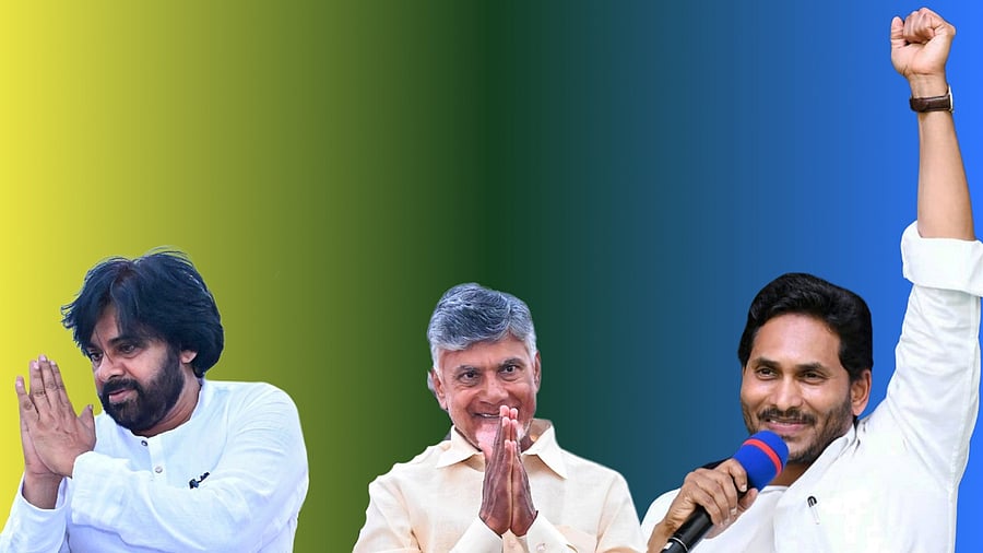 <div class="paragraphs"><p>JanaSena party President Pawan Kalyan, TDP President N Chandrababu Naidu and YSRCP chief YS Jagan Mohan Reddy.</p></div>