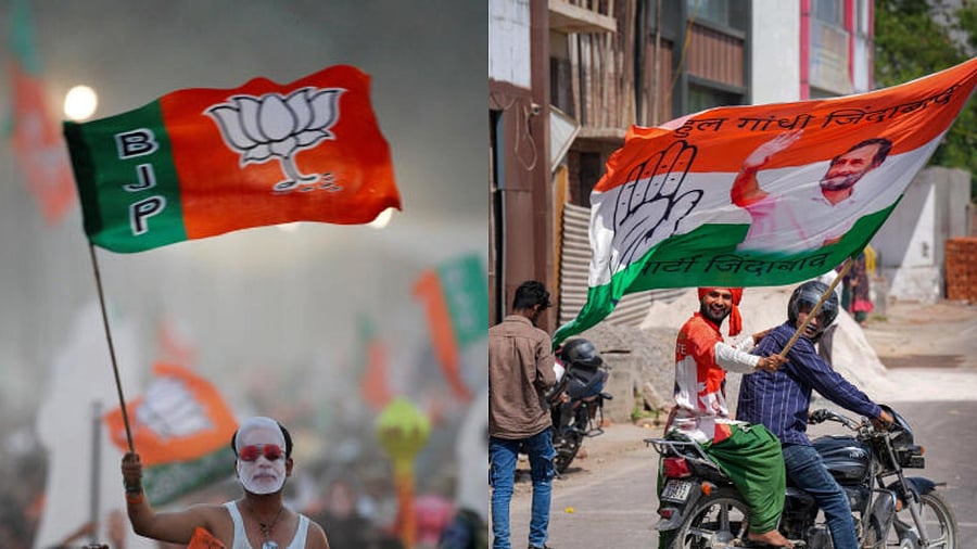 <div class="paragraphs"><p>BJP flag and Congress flag</p></div>