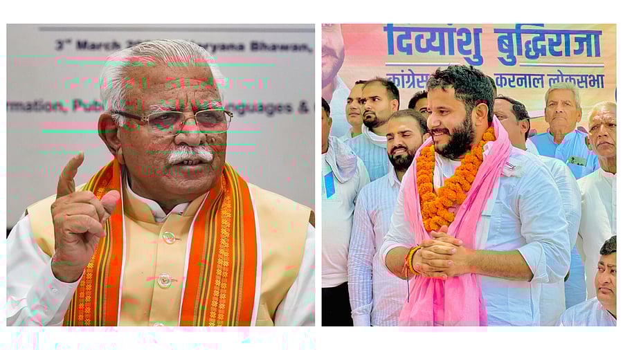 <div class="paragraphs"><p>Manohar Lal Khattar (L) and Divyanshu Budhiraja</p></div>