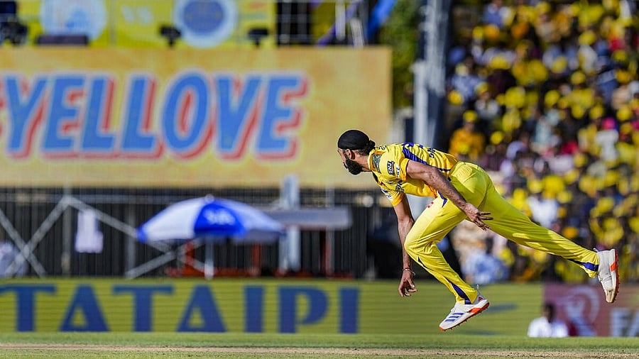 <div class="paragraphs"><p>Chennai Super Kings' Simarjeet Singh bowls during the Indian Premier League T20 cricket match between Chennai Super Kings and Rajasthan Royals, at MA Chidambaram Stadium, in Chennai.</p></div>