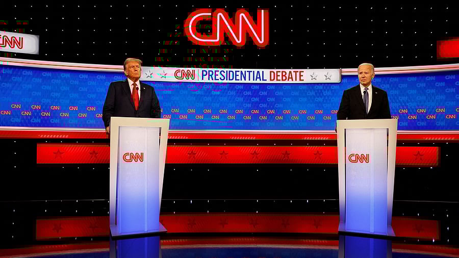 <div class="paragraphs"><p>US President Joe Biden and Republican presidential candidate and former US President Donald Trump attend the first presidential debate hosted by CNN in Atlanta, Georgia, U., June 27, 2024. </p></div>