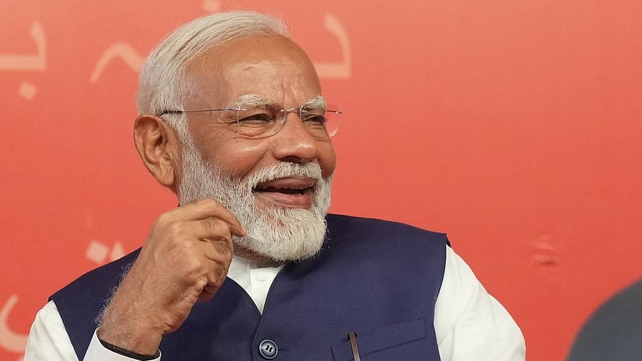 <div class="paragraphs"><p>Prime Minister Narendra Modi during an interaction with supporters at the party headquarters.</p></div>