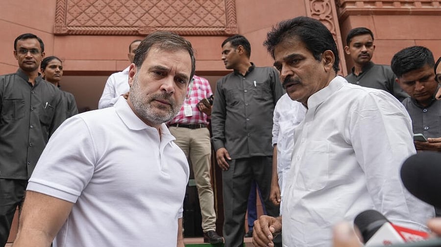 <div class="paragraphs"><p>Rahul Gandhi with senior Congress leader K C Venugopal.</p></div>