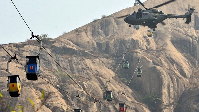 <div class="paragraphs"><p>File photo of rescue work underway after the ropeway tragedy in Trikut hills, Deoghar. </p></div>
