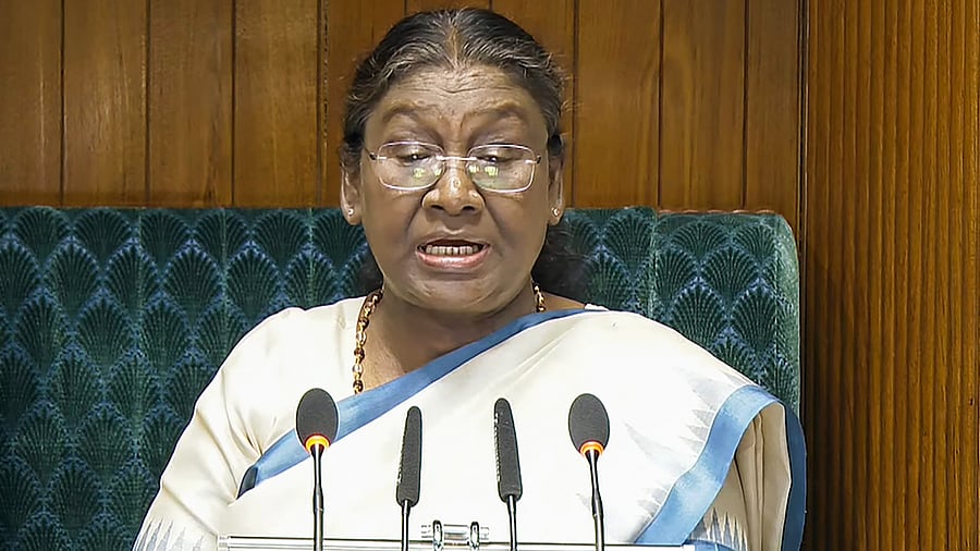 <div class="paragraphs"><p>President Droupadi Murmu addresses the joint sitting of the Lok Sabha and Rajya Sabha, in New Delhi, Thursday, June 27, 2024.</p></div>