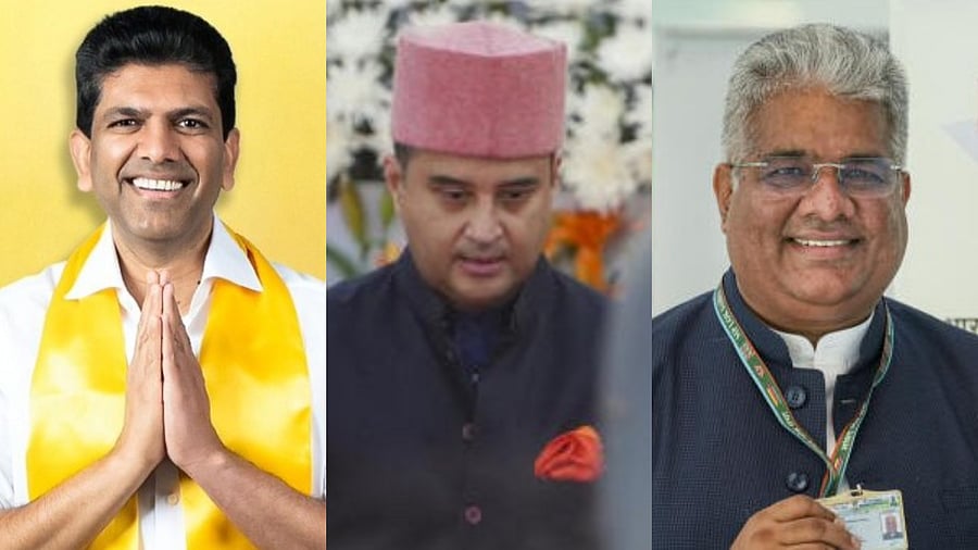 <div class="paragraphs"><p>Telugu Desam Party MP Dr Chandra Sekhar Pemmasani (L), BJP MP Jyotiraditya Scindia (C), and BJP leader Bhupender Yadav.</p></div>