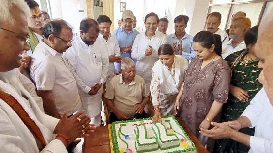 <div class="paragraphs"><p>RJD Chief Lalu Prasad Yadav during celebration of his 77th birthday, in Patna, Tuesday, June 11, 2024. Former Bihar CM Rabri Devi is also seen. </p></div>