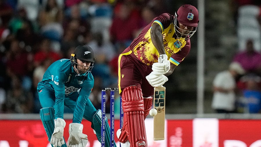 <div class="paragraphs"><p>West Indies' Sherfane Rutherford bats during the men's T20 World Cup cricket match between the West Indies and New Zealand at the Brian Lara Cricket Academy, Tarouba, Trinidad and Tobago, </p></div>