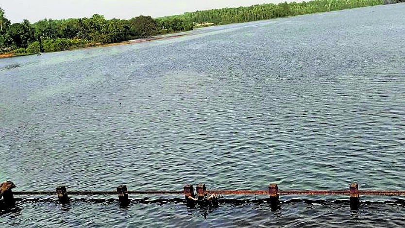 Harangi backwaters fill the stream.