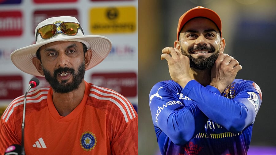 <div class="paragraphs"><p>India's batting coach Vikram Rathour (L) and cricketer Virat Kohli (R).</p></div>