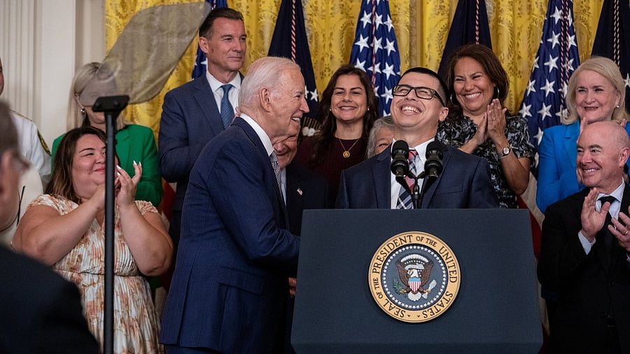 <div class="paragraphs"><p>DACA recipient Javier Quiroz Castro introduces U.S. President Joe Biden, before the announcement an executive action to provide immigration relief for spouses of U.S. citizens, coinciding with the 12th anniversary of the Deferred Action for Childhood Arrivals program, at the White House in Washington, U.S., June 18, 2024.</p></div>