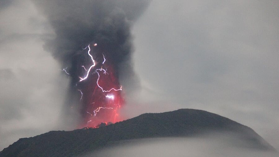 <div class="paragraphs"><p>Mount Ibu spews volcanic material during an eruption in Indonesia.</p></div>