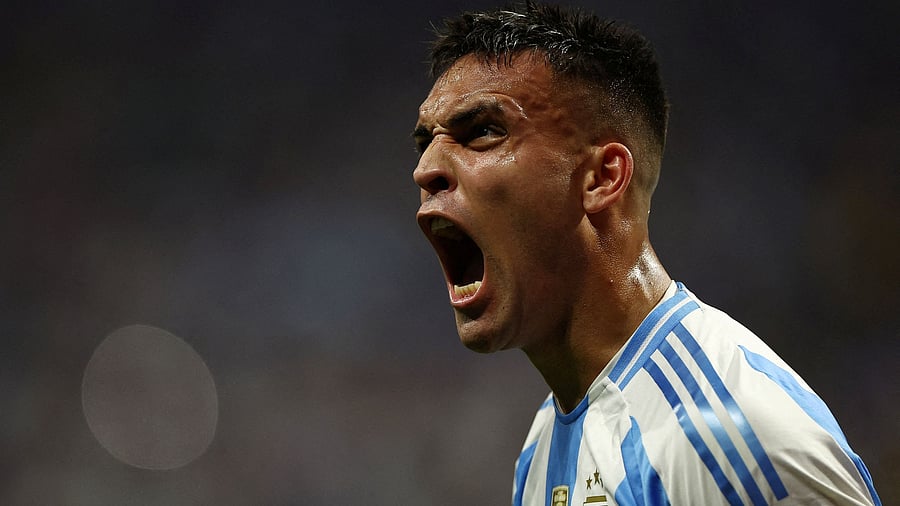 <div class="paragraphs"><p>   Argentina's Lautaro Martinez celebrates scoring their second goal  in their Group A encounter&nbsp;against Canada in&nbsp;Copa America 2024 on&nbsp;June 20, 2024 at the&nbsp;Mercedes-Benz Stadium, Atlanta, Georgia, United States.</p></div>