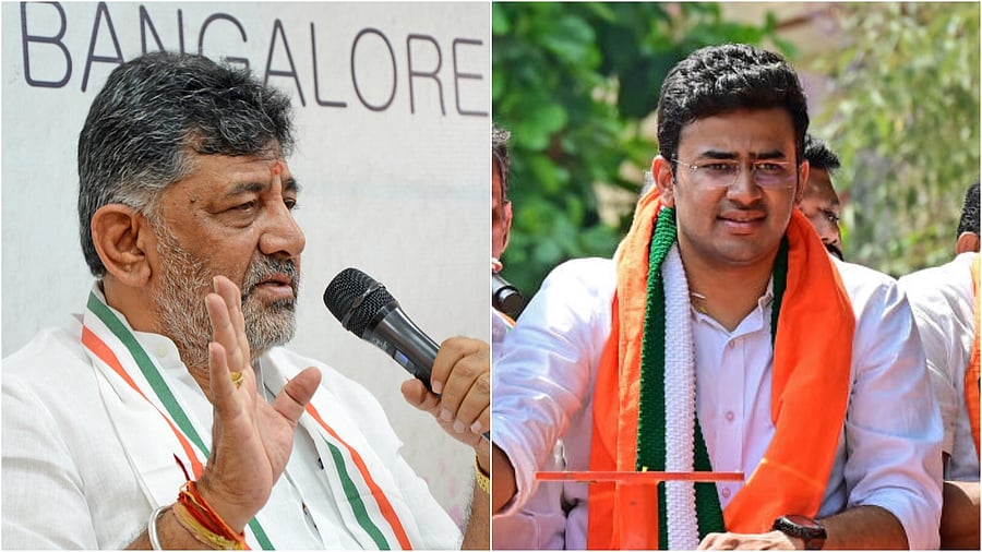 <div class="paragraphs"><p>Karnataka deputy CM DK Shivakumar(L), BJP leader and&nbsp;Bangalore South candidate Tejasvi Surya.&nbsp;</p></div>