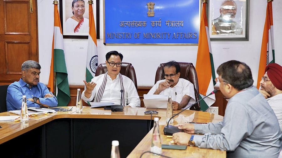<div class="paragraphs"><p>File photo of&nbsp;Union Minister Kiren Rijiju with MoS George Kurian</p></div>
