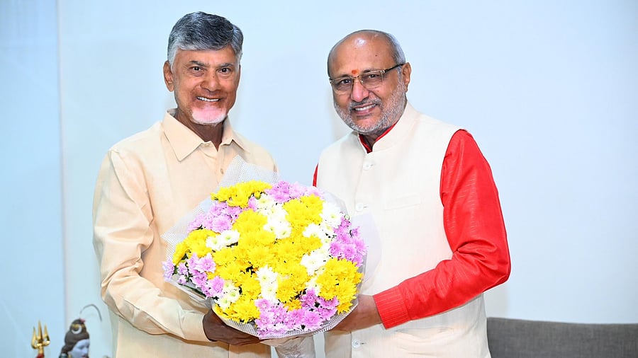 <div class="paragraphs"><p>Telangana Governor&nbsp;C P Radhakrishnan during his meet with Andhra Pradesh CM N Chandrababu Naidu.</p></div>