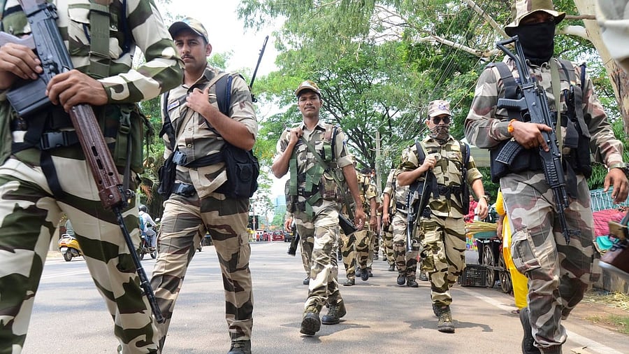 <div class="paragraphs"><p>Ranchi: CISF personnel conduct a flag march amid ongoing elections. </p></div>