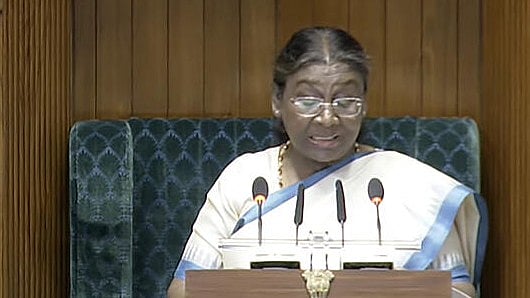 <div class="paragraphs"><p>President Droupadi Murmu addresses the joint sitting of the Lok Sabha and Rajya Sabha, in New Delhi.</p></div>