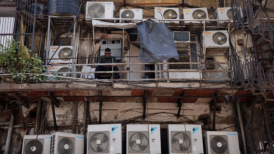 <div class="paragraphs"><p>As unprecedented heatwaves continue to plague the country, demand of air conditioners (ACs) are reaching record highs, forcing manufacturers to airlift components from other countries.</p><p>Representative image of a building in New Delhi with several ACs.</p></div>