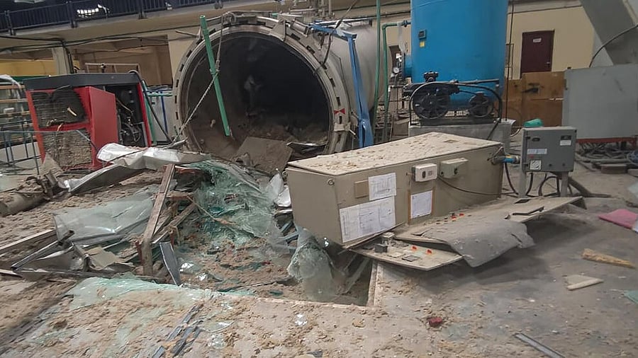 <div class="paragraphs"><p>Damaged equipments at a glass factory following a blast, at Shadnagar.</p></div>