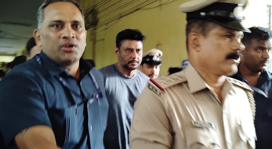 <div class="paragraphs"><p>Actor Darshan appeared before Magistrate court in connection with a murder case, in Bengaluru on Thursday. </p></div>