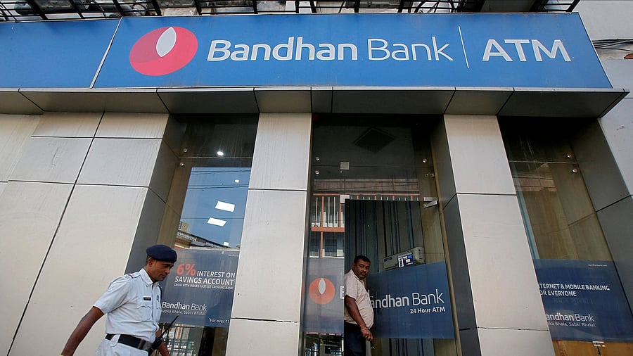 <div class="paragraphs"><p>A man leaves an automated teller machine  facility of Bandhan Bank.</p></div>