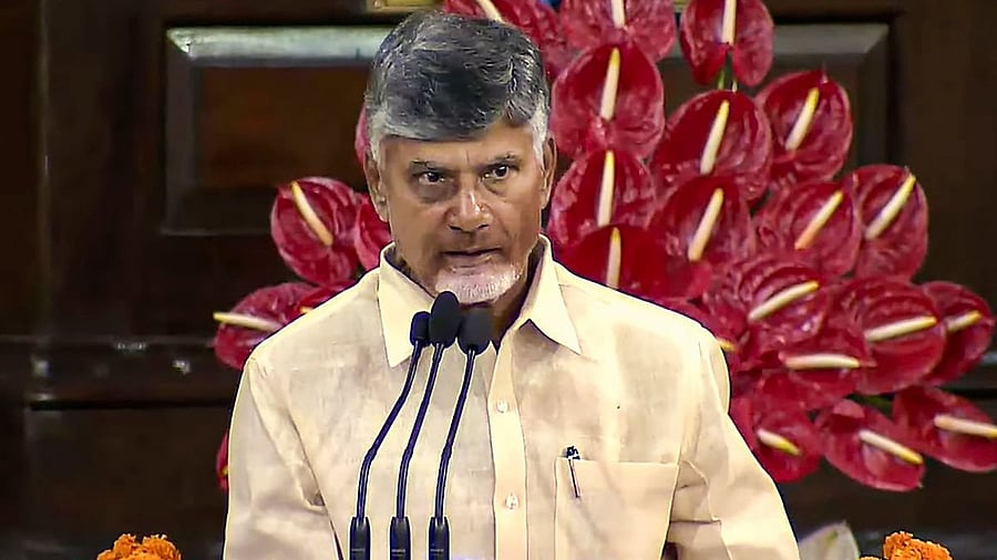 <div class="paragraphs"><p>TDP chief N. Chandrababu Naidu speaks during the NDA parliamentary party meeting at Samvidhan Sadan, in New Delhi, Friday, June 7, 2024. </p></div>
