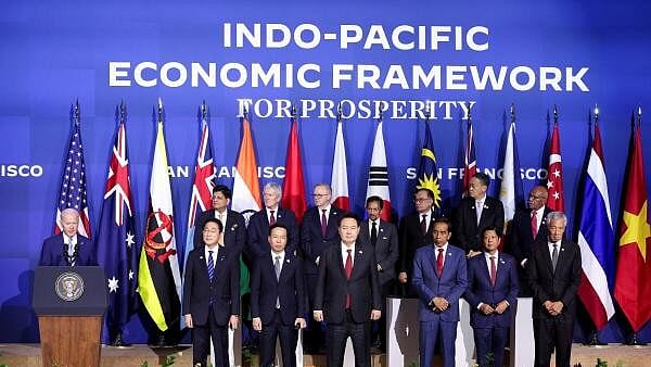 <div class="paragraphs"><p>Joe Biden delivers remarks as other nation's representatives in the IPEF bloc, including India's Union Commerce and Industry Minister Piyush Goyal look on&nbsp;at the Indo-Pacific Economic Framework (IPEF) in 2023.</p></div>