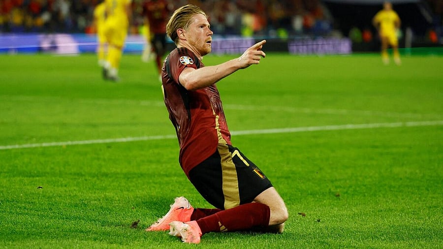 <div class="paragraphs"><p>Belgium's Kevin De Bruyne celebrates scoring their second goal </p></div>