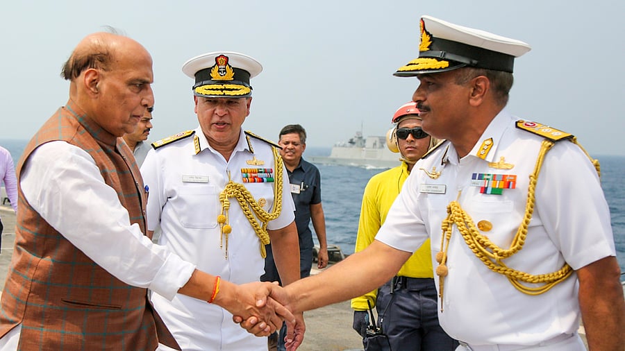 <div class="paragraphs"><p> Defence Minister Rajnath Singh during his visit to the Eastern Naval Command in Visakhapatnam.</p></div>
