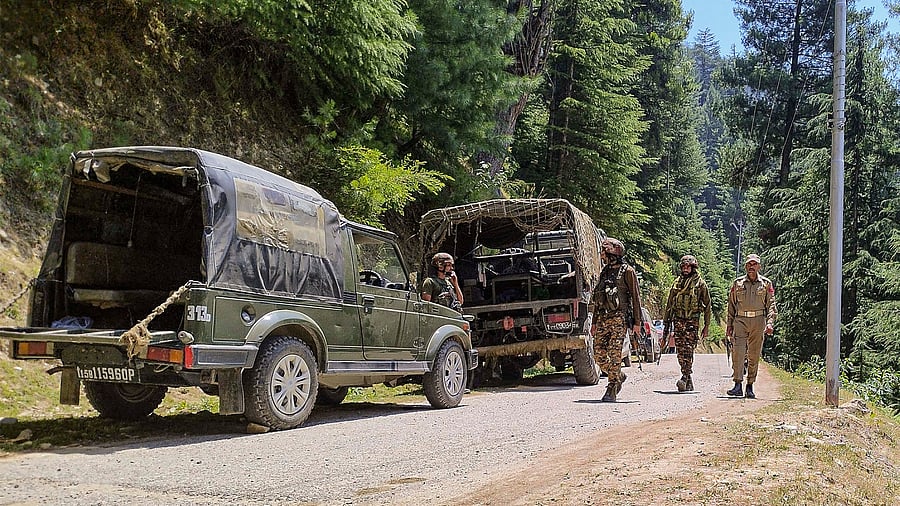 <div class="paragraphs"><p>Doda: Security forces personnel during and encounter with terrorists in Desa forest area, in Doda district of Jammu and Kashmir, Tuesday, July 16, 2024.   </p></div>