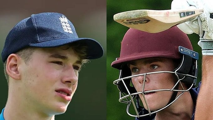 <div class="paragraphs"><p>Michael Vaughan's son Archie Vaughan (R) and Andrew Flintoff's son Rocky Flintoff (L)</p></div>