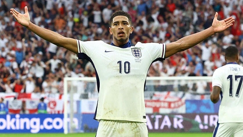<div class="paragraphs"><p>England's Jude Bellingham celebrates scoring their first goal.</p></div>