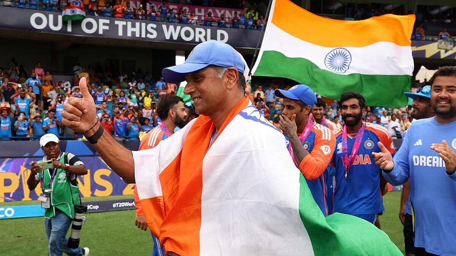 <div class="paragraphs"><p>Former India coach Rahul Dravid celebrating after winning the T20 World Cup.</p></div>