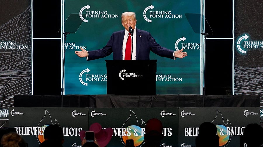 <div class="paragraphs"><p>Republican presidential nominee and former US President Donald Trump speaks at Turning Point Action's The Believers Summit 2024 in West Palm Beach, Florida.</p></div>