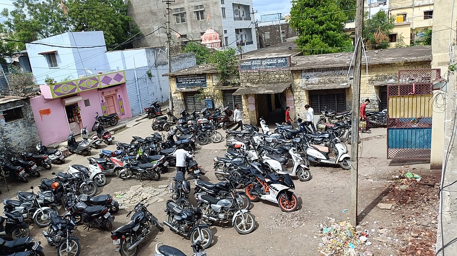 <div class="paragraphs"><p>Only about 2.93% of state education funds are put towards upgrading infrastructure. In pic, motorbikes parked outside a dilapidated Government Marathi and Urdu Higher Primary School at Saraf Bazar in Kalaburagi. </p></div>